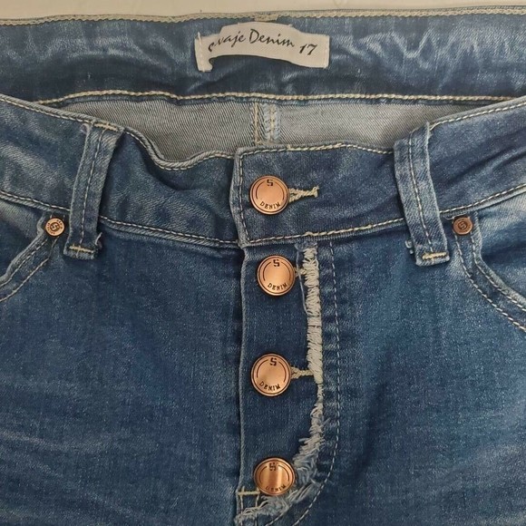 Salvaje Denim Womens Distressed Look Frayed Hem Button Fly Stretch Jeans Size 17 - Picture 8 of 9